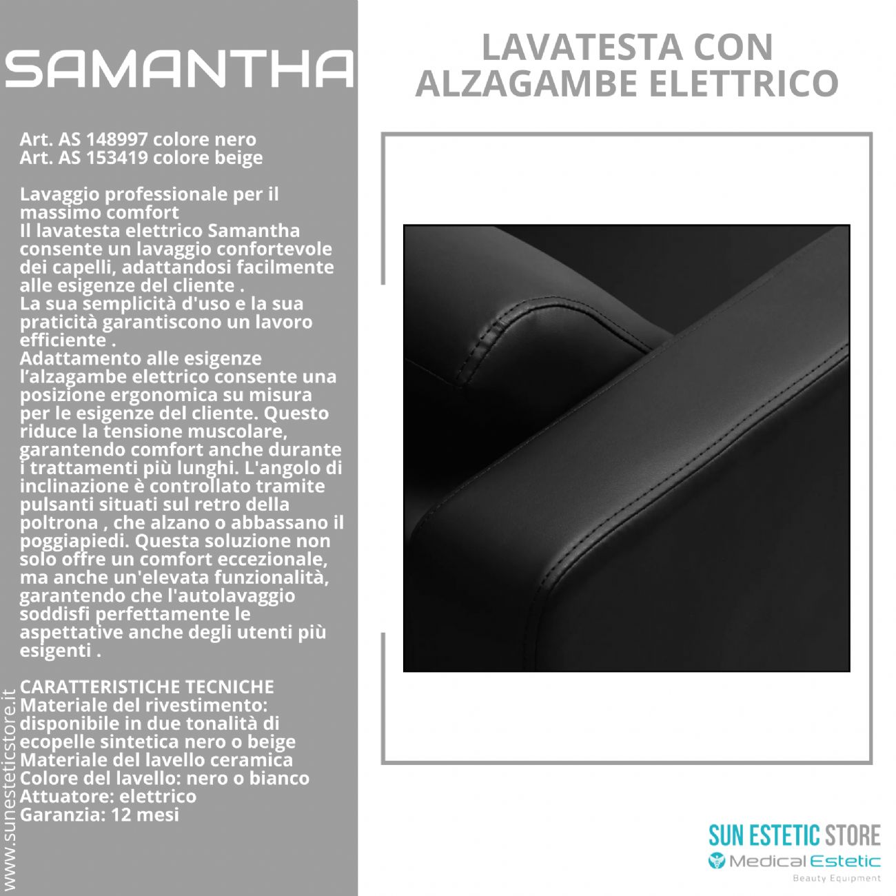 Samantaha lavaggio lavatesta con alzagambe elettrico