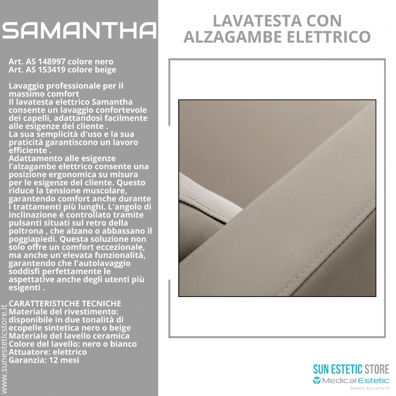 Samantaha lavaggio lavatesta con alzagambe elettrico