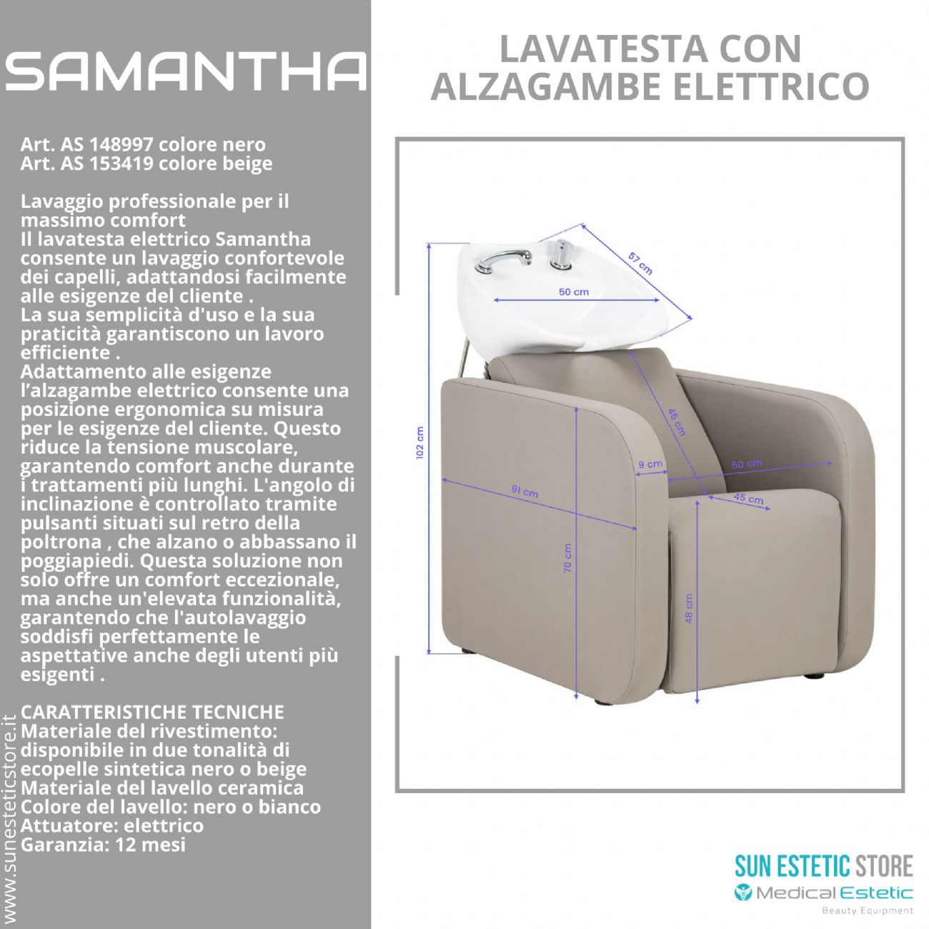 Samantaha lavaggio lavatesta con alzagambe elettrico