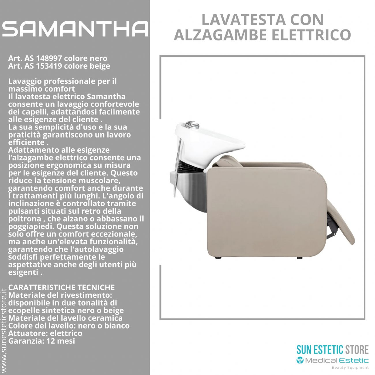 Samantaha lavaggio lavatesta con alzagambe elettrico