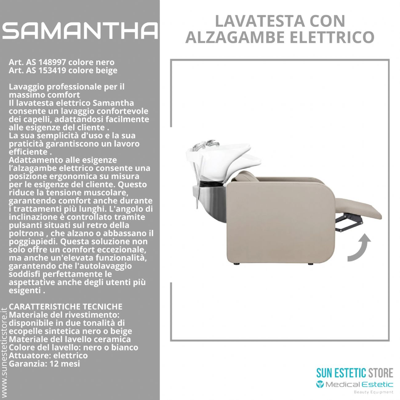 Samantaha lavaggio lavatesta con alzagambe elettrico