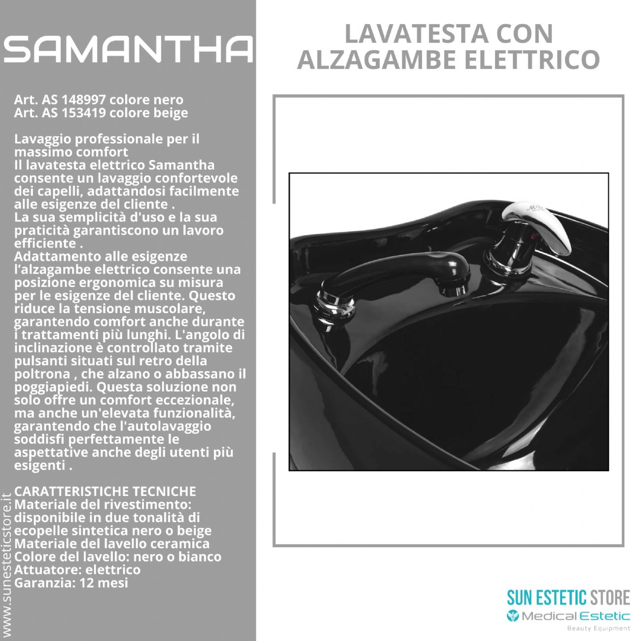 Samantaha lavaggio lavatesta con alzagambe elettrico