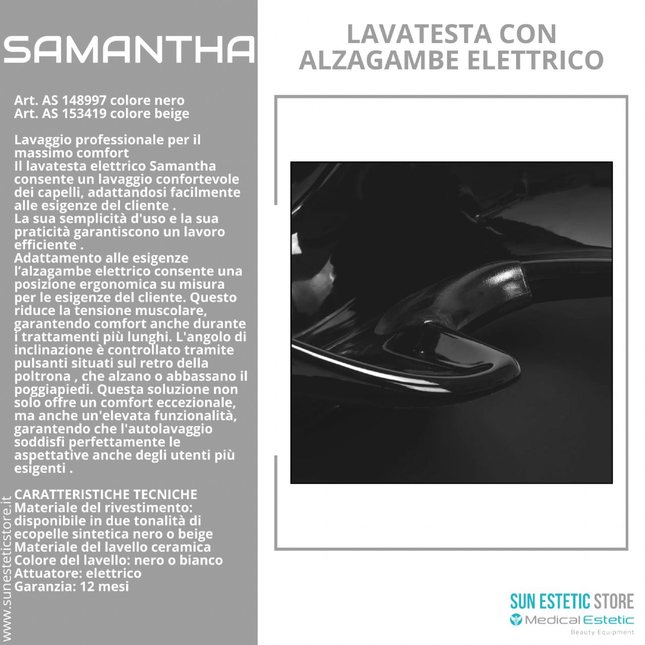 Samantaha lavaggio lavatesta con alzagambe elettrico