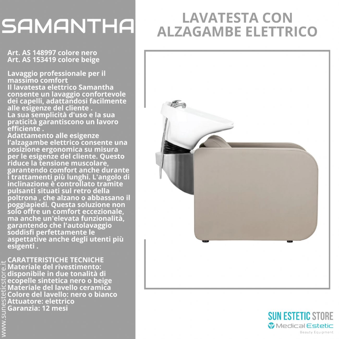 Samantaha lavaggio lavatesta con alzagambe elettrico