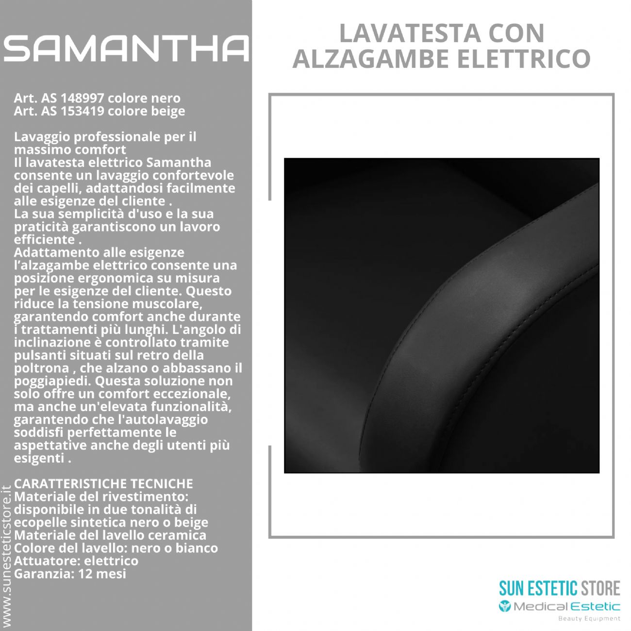 Samantaha lavaggio lavatesta con alzagambe elettrico