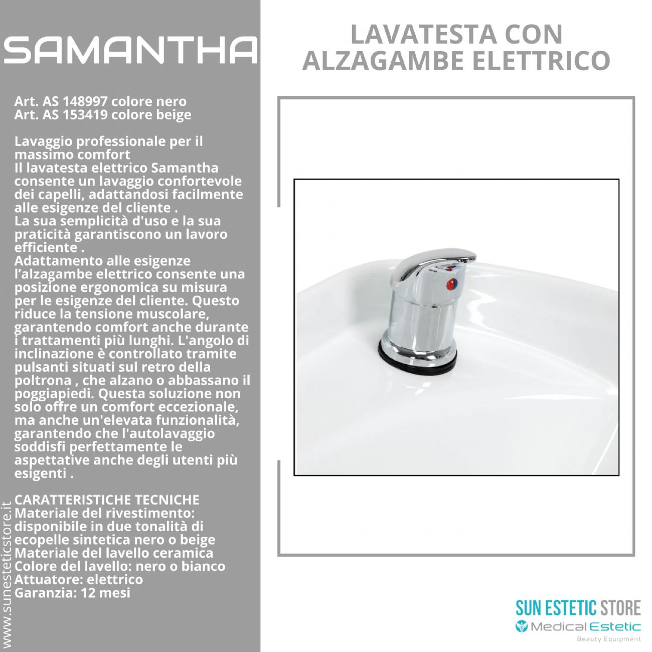 Samantaha lavaggio lavatesta con alzagambe elettrico