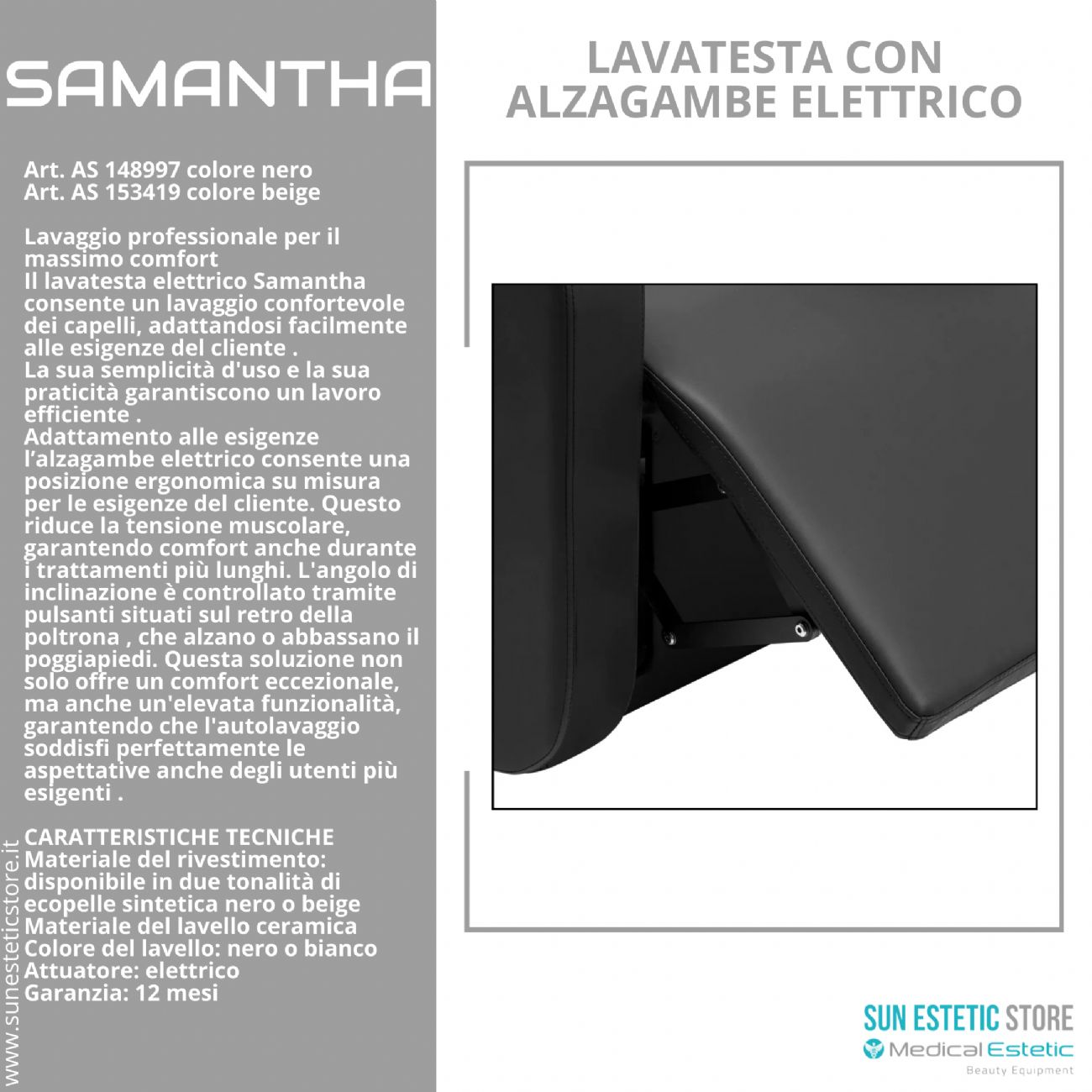 Samantaha lavaggio lavatesta con alzagambe elettrico