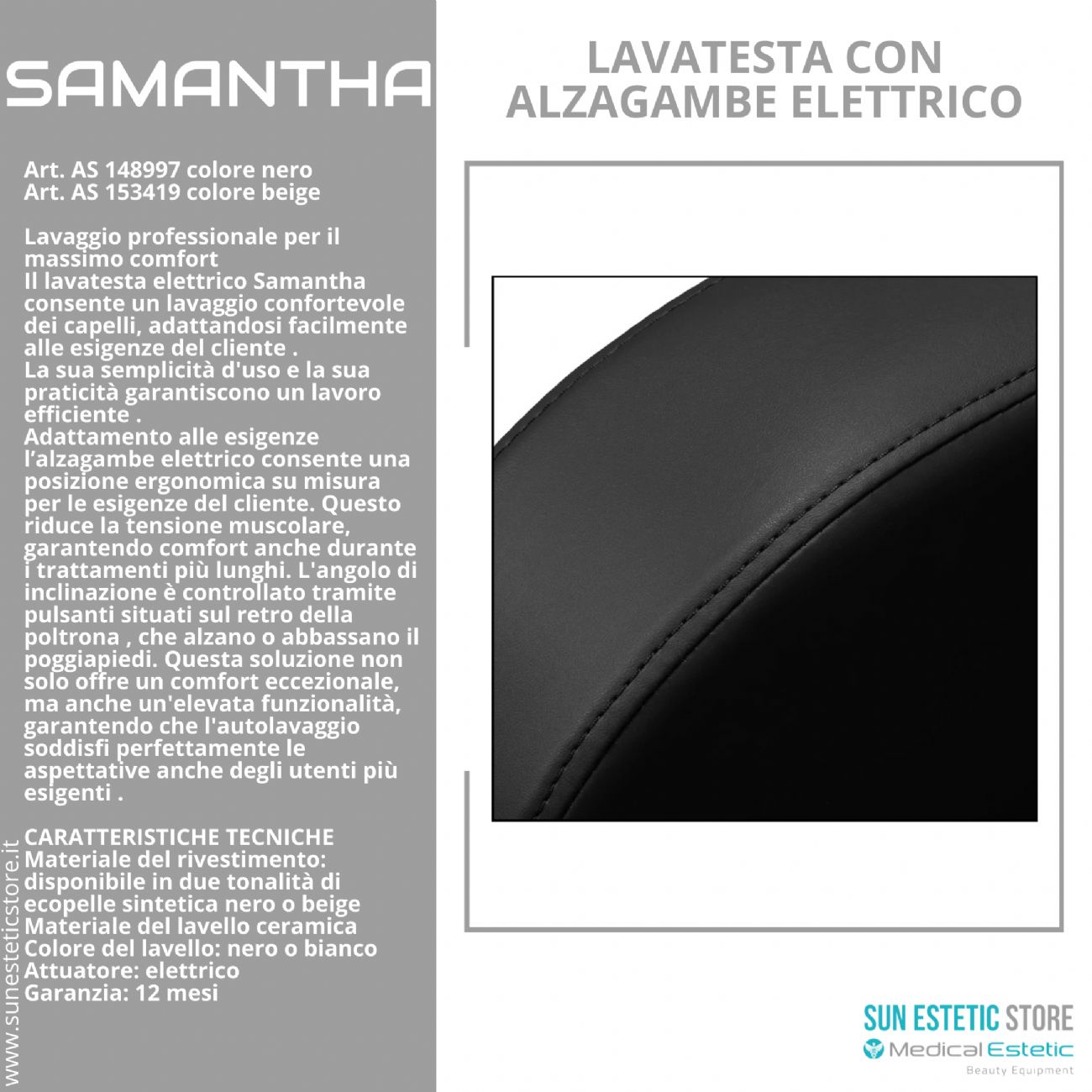 Samantaha lavaggio lavatesta con alzagambe elettrico