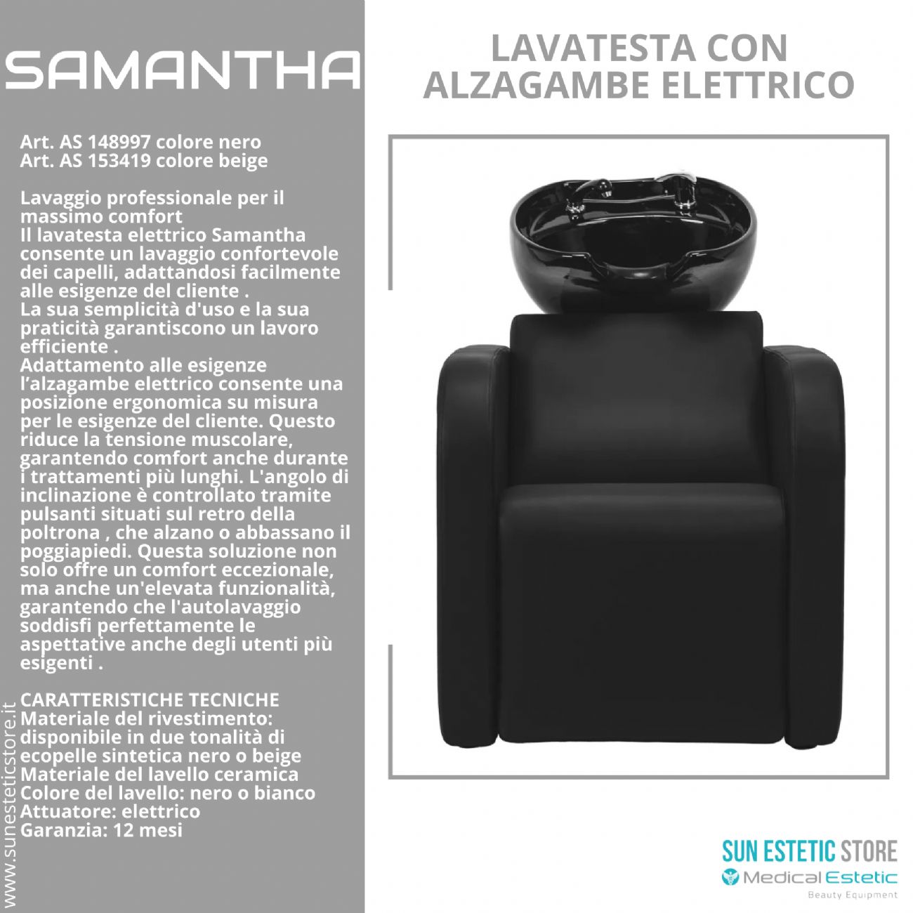 Samantaha lavaggio lavatesta con alzagambe elettrico