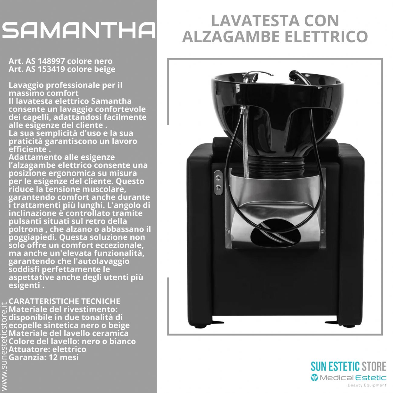 Samantaha lavaggio lavatesta con alzagambe elettrico