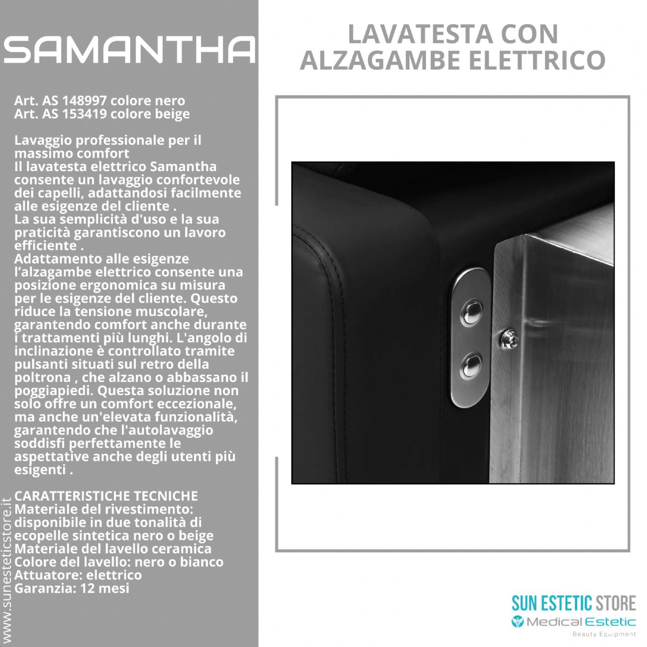 Samantaha lavaggio lavatesta con alzagambe elettrico