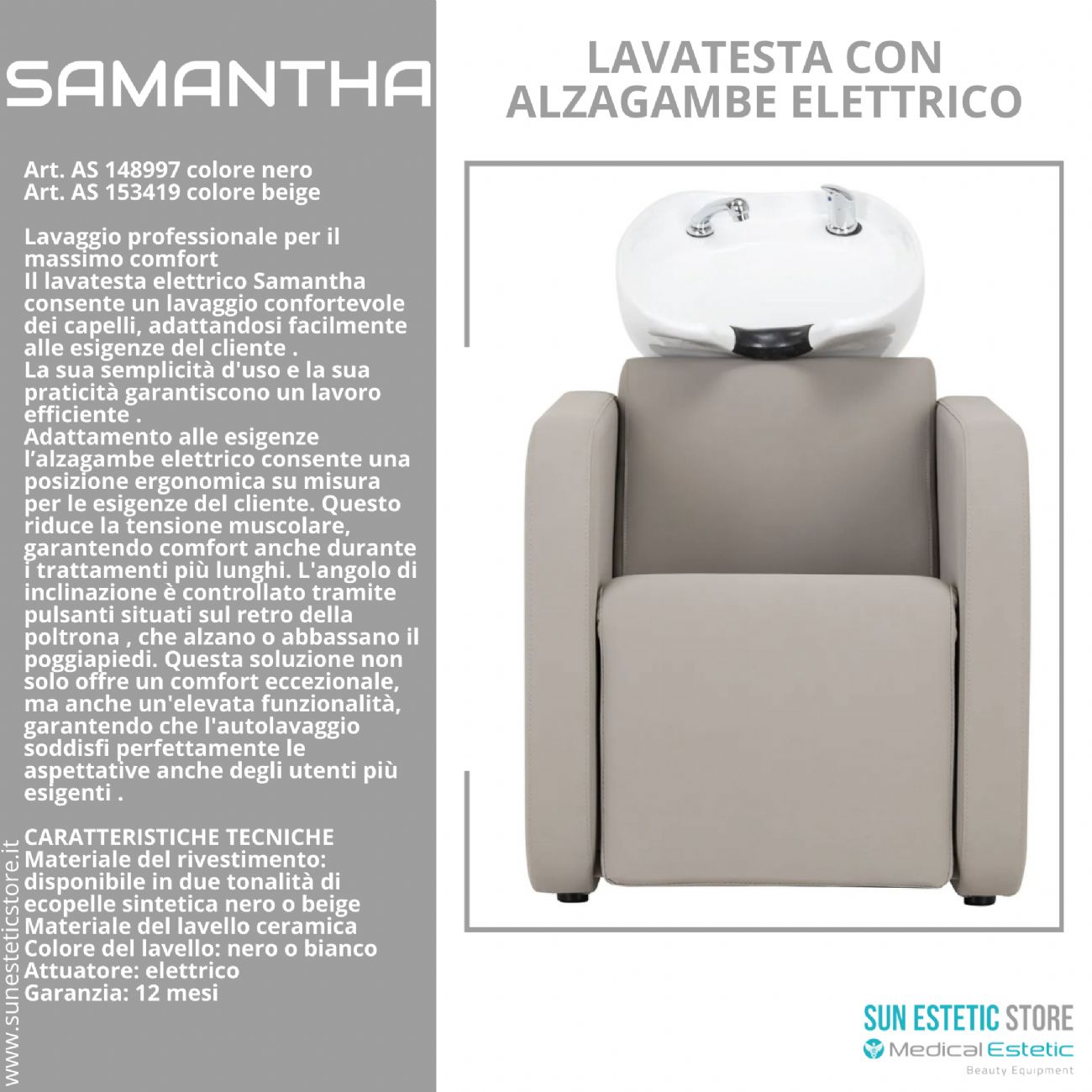 Samantaha lavaggio lavatesta con alzagambe elettrico