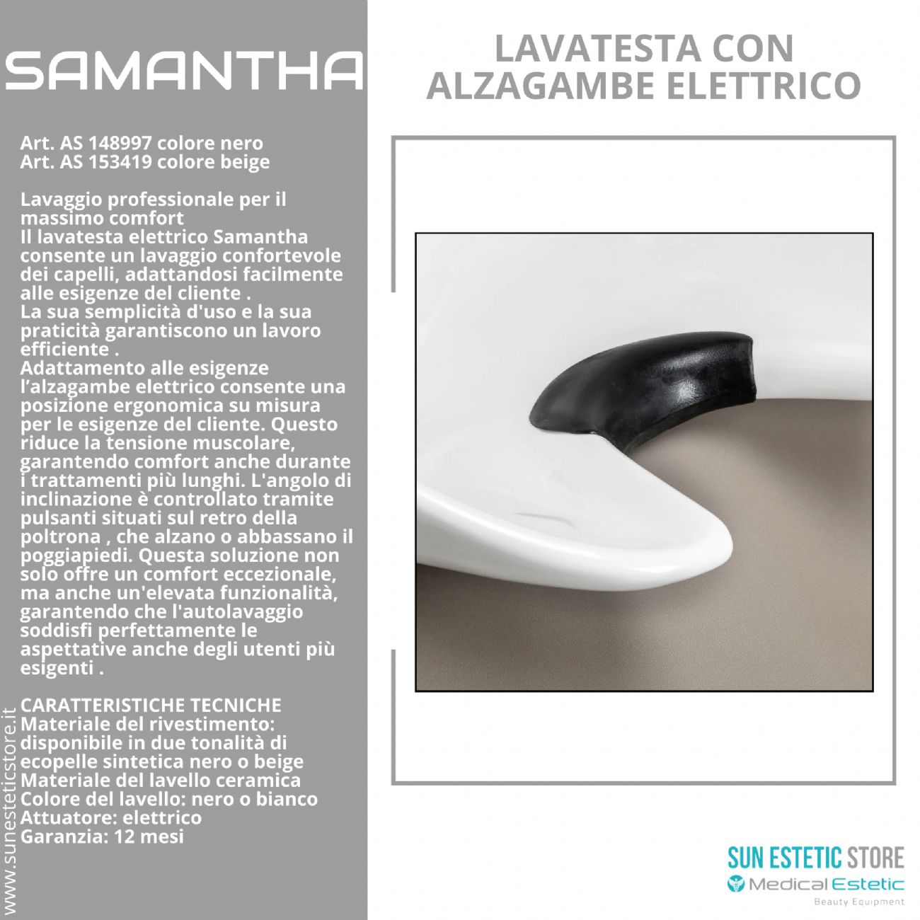 Samantaha lavaggio lavatesta con alzagambe elettrico