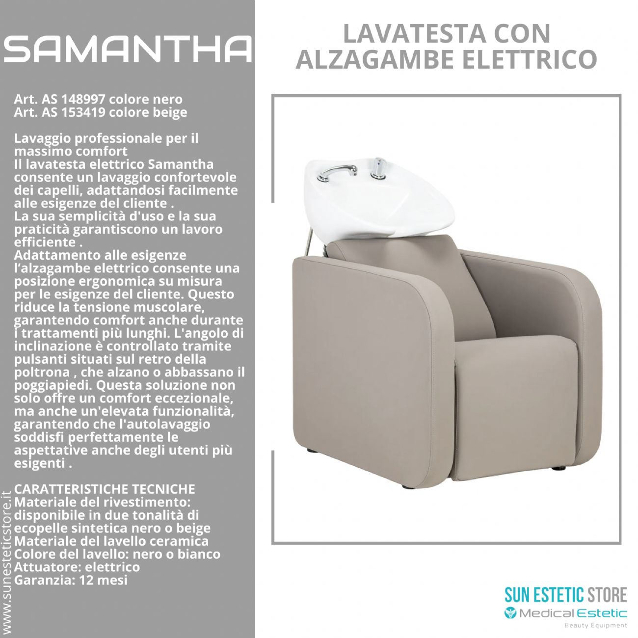 Samantaha lavaggio lavatesta con alzagambe elettrico