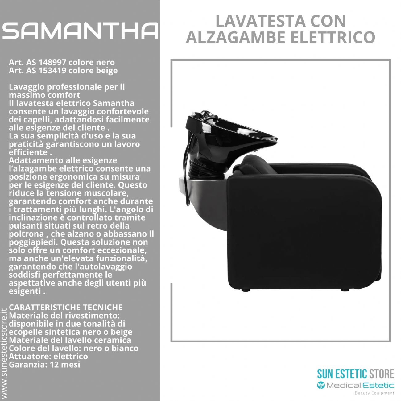 Samantaha lavaggio lavatesta con alzagambe elettrico