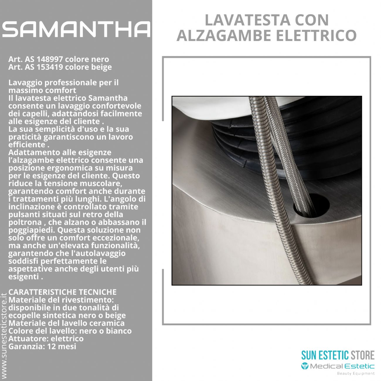 Samantaha lavaggio lavatesta con alzagambe elettrico