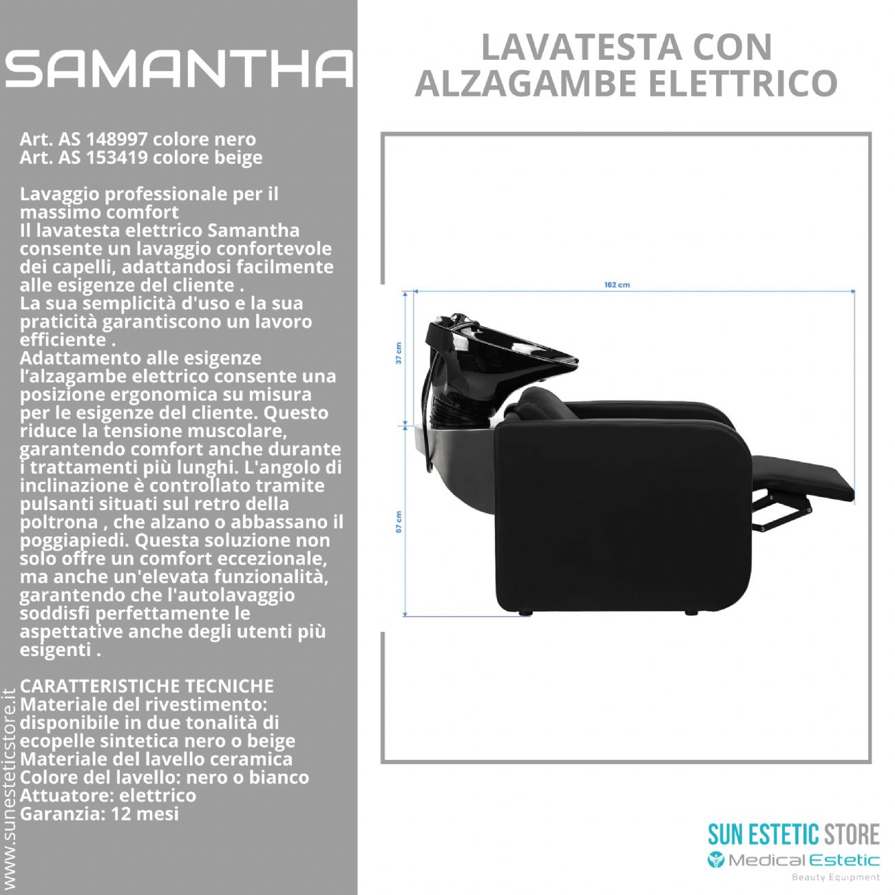 Samantaha lavaggio lavatesta con alzagambe elettrico