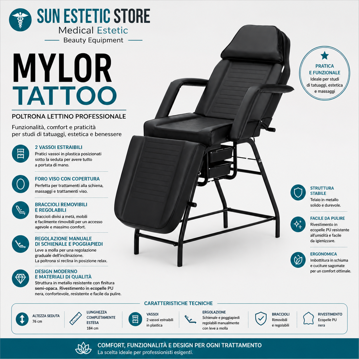 Mylor tattoo poltrona lettino manuale