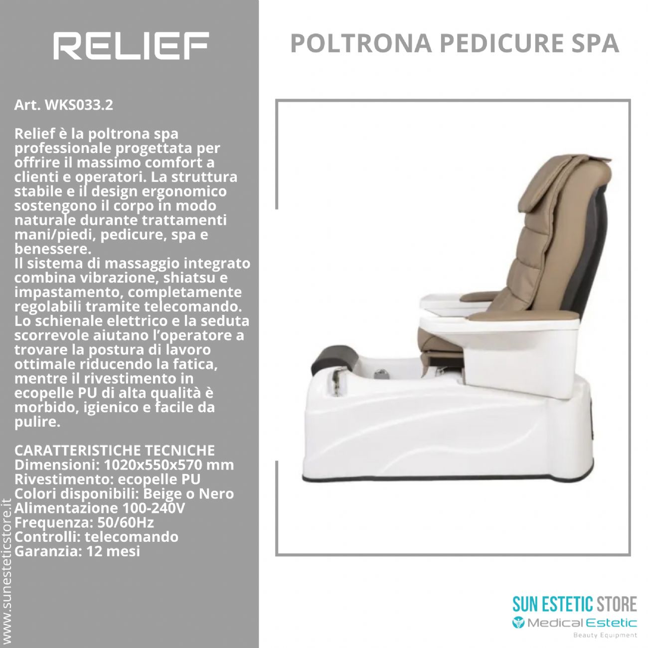 Relief poltrona pedicure spa motorizzata