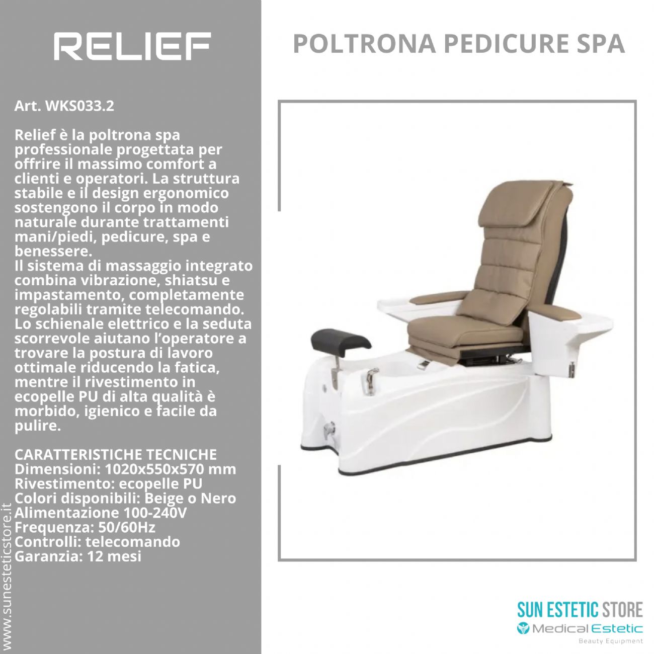 Relief poltrona pedicure spa motorizzata