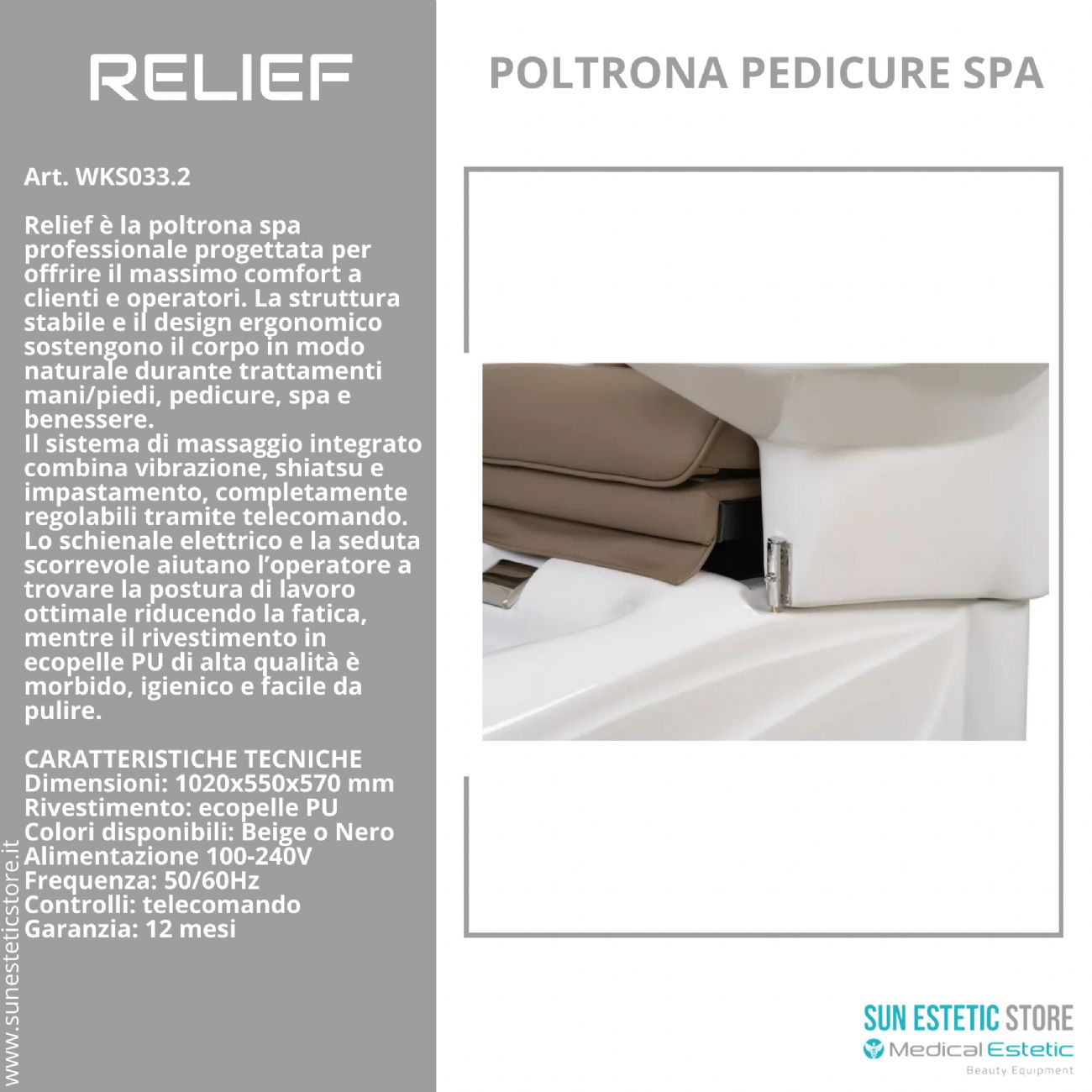 Relief poltrona pedicure spa motorizzata
