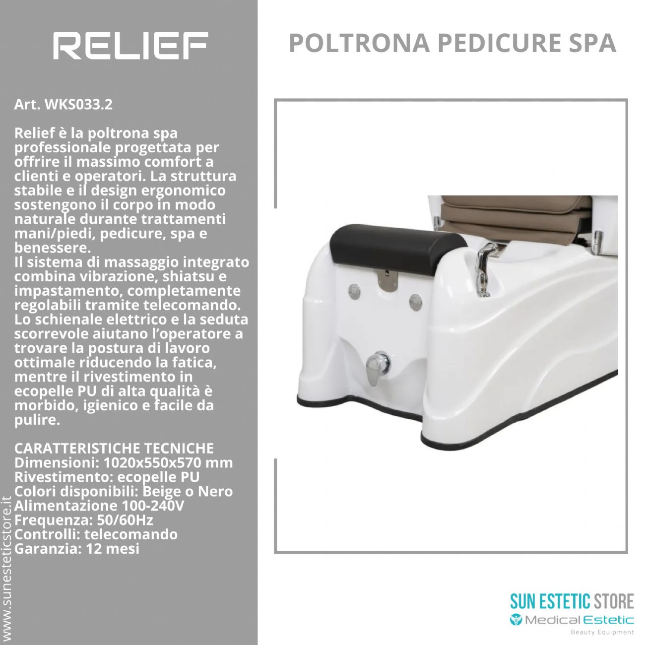 Relief poltrona pedicure spa motorizzata