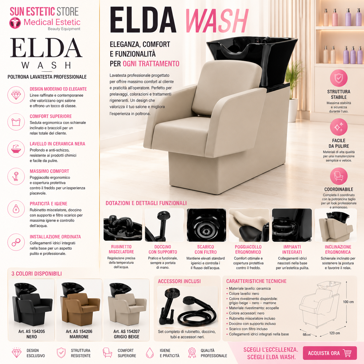 Elda Wash poltrona lavatesta dal design moderno