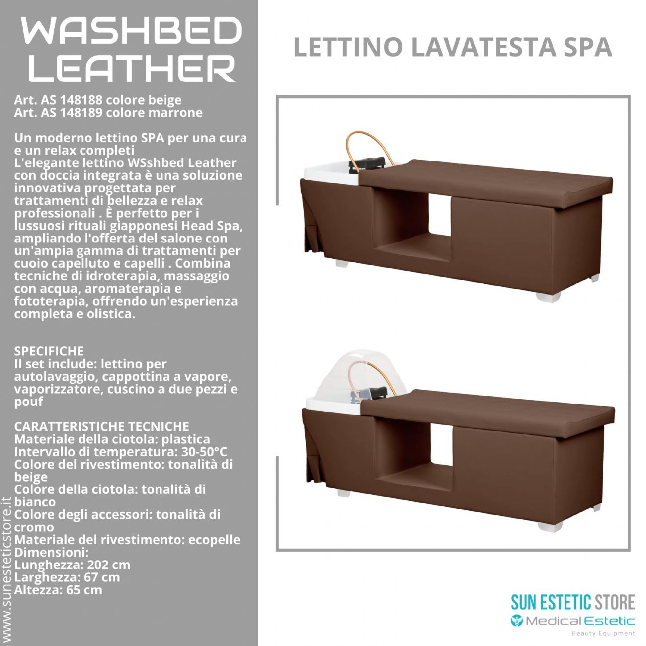 Washbed Leather lettino lavaggio spa con vapore