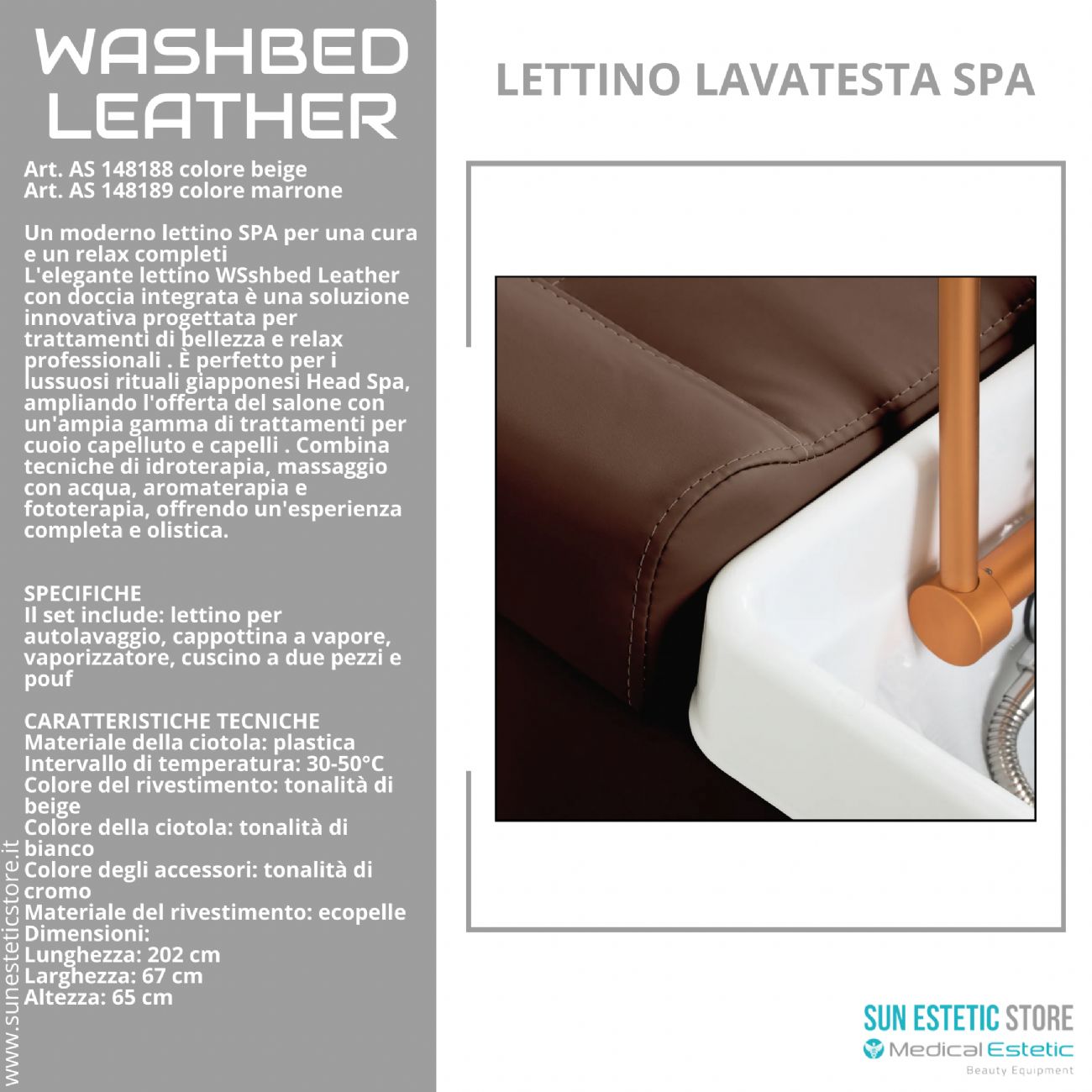 Washbed Leather lettino lavaggio spa con vapore