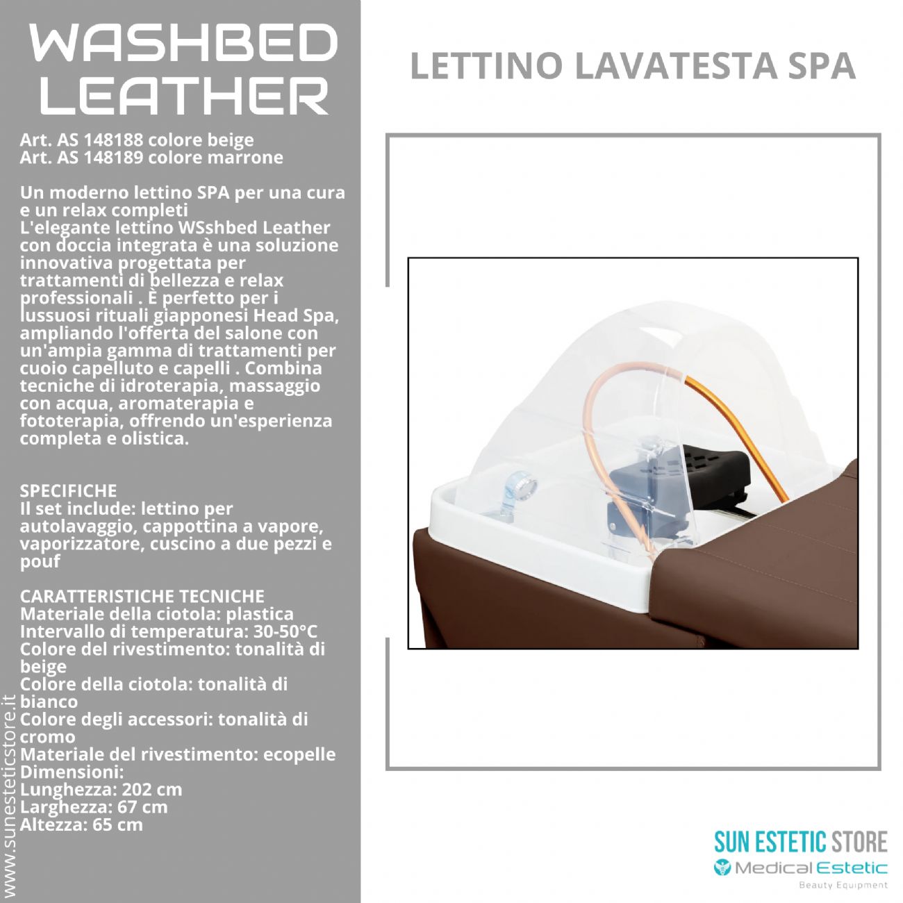 Washbed Leather lettino lavaggio spa con vapore