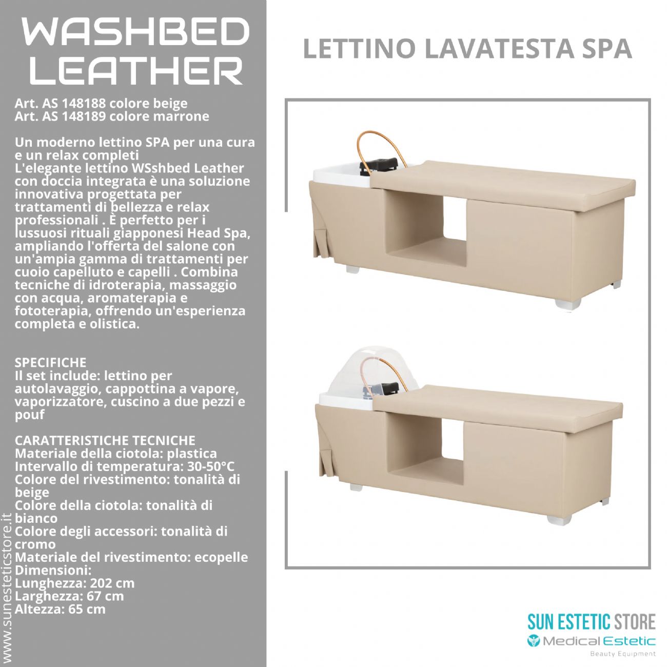 Washbed Leather lettino lavaggio spa con vapore