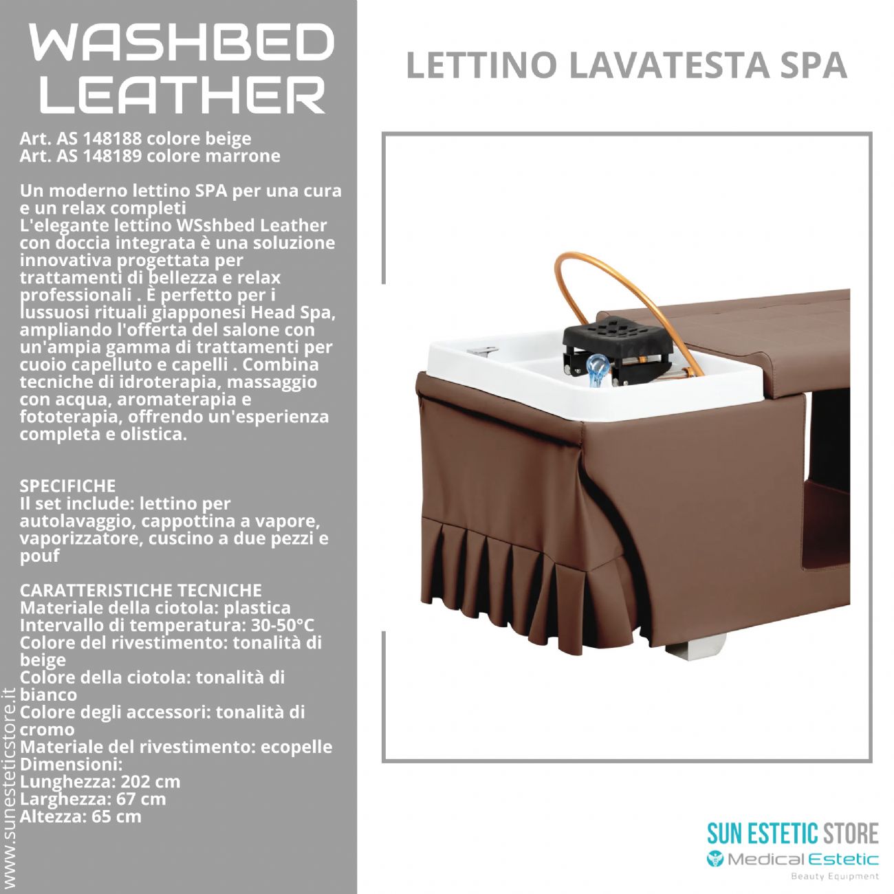 Washbed Leather lettino lavaggio spa con vapore