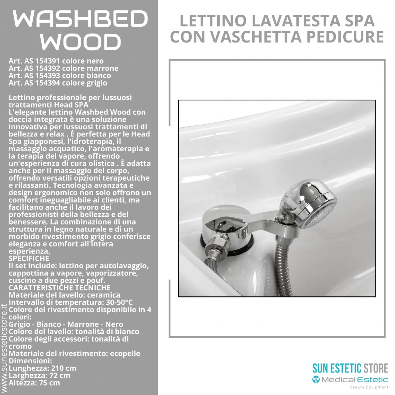 Washbed Wood lettino lavaggio spa con vapore e pedicure