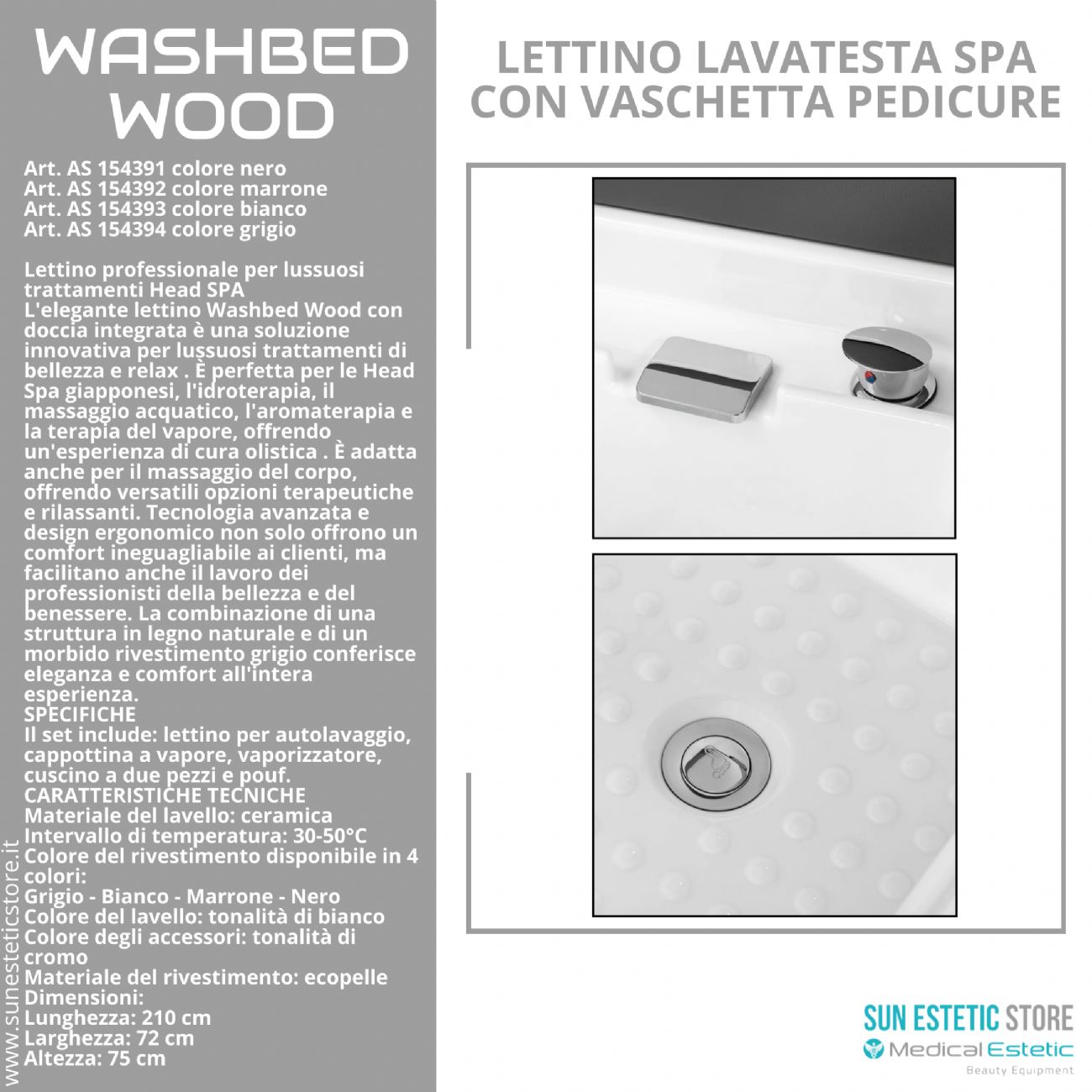 Washbed Wood lettino lavaggio spa con vapore e pedicure