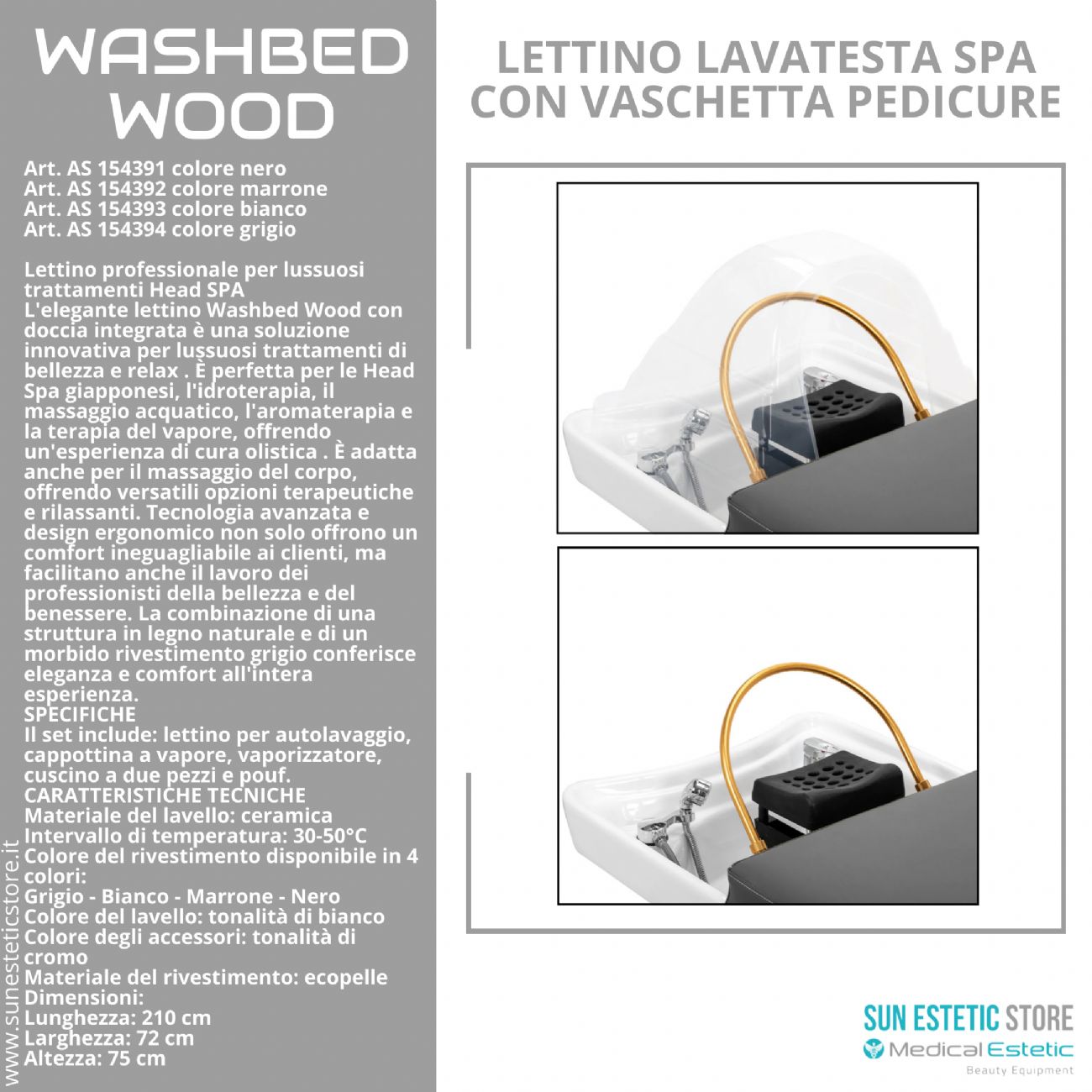 Washbed Wood lettino lavaggio spa con vapore e pedicure