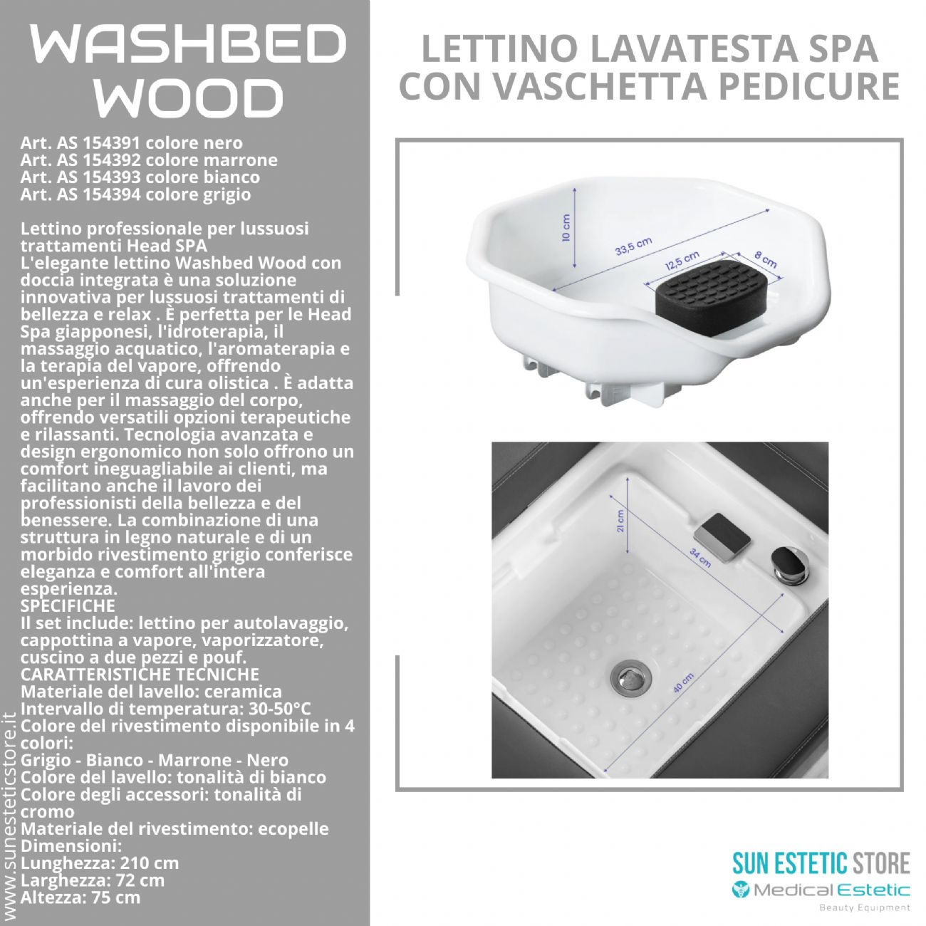 Washbed Wood lettino lavaggio spa con vapore e pedicure
