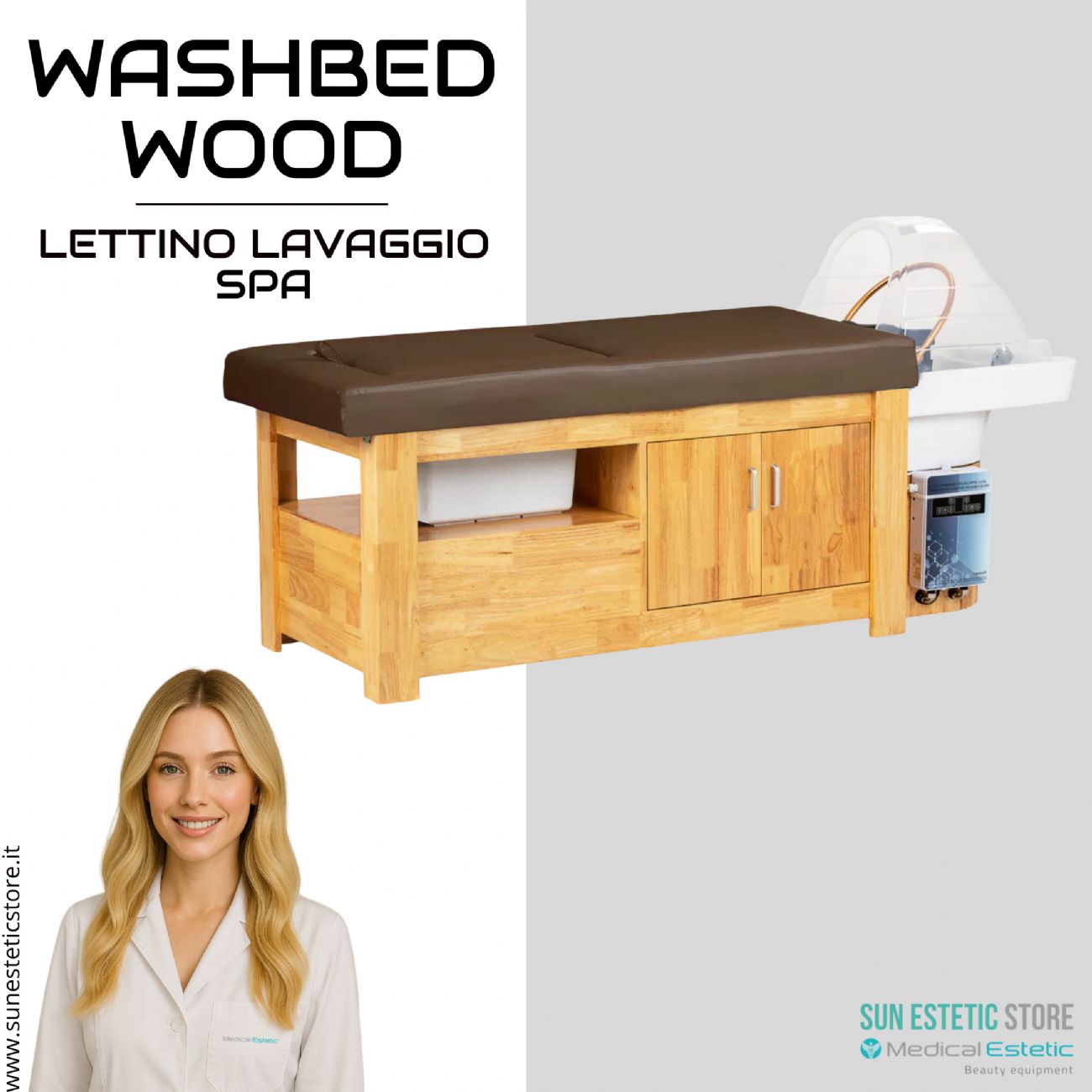 Washbed Wood lettino lavaggio spa con vapore e pedicure