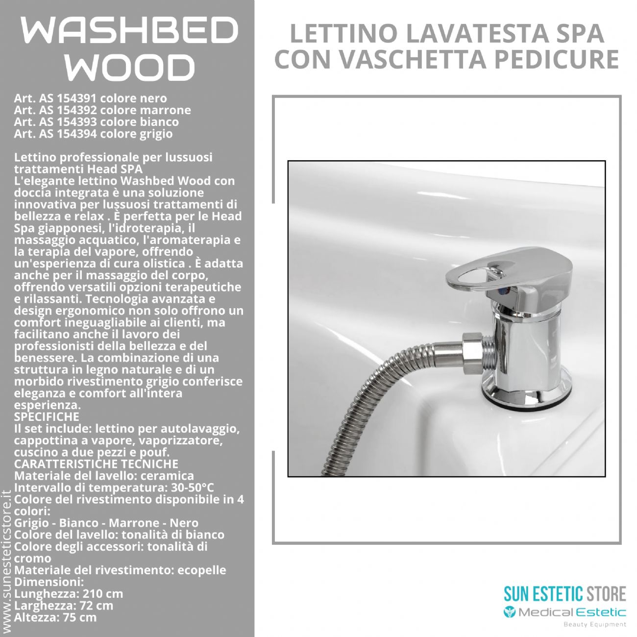 Washbed Wood lettino lavaggio spa con vapore e pedicure