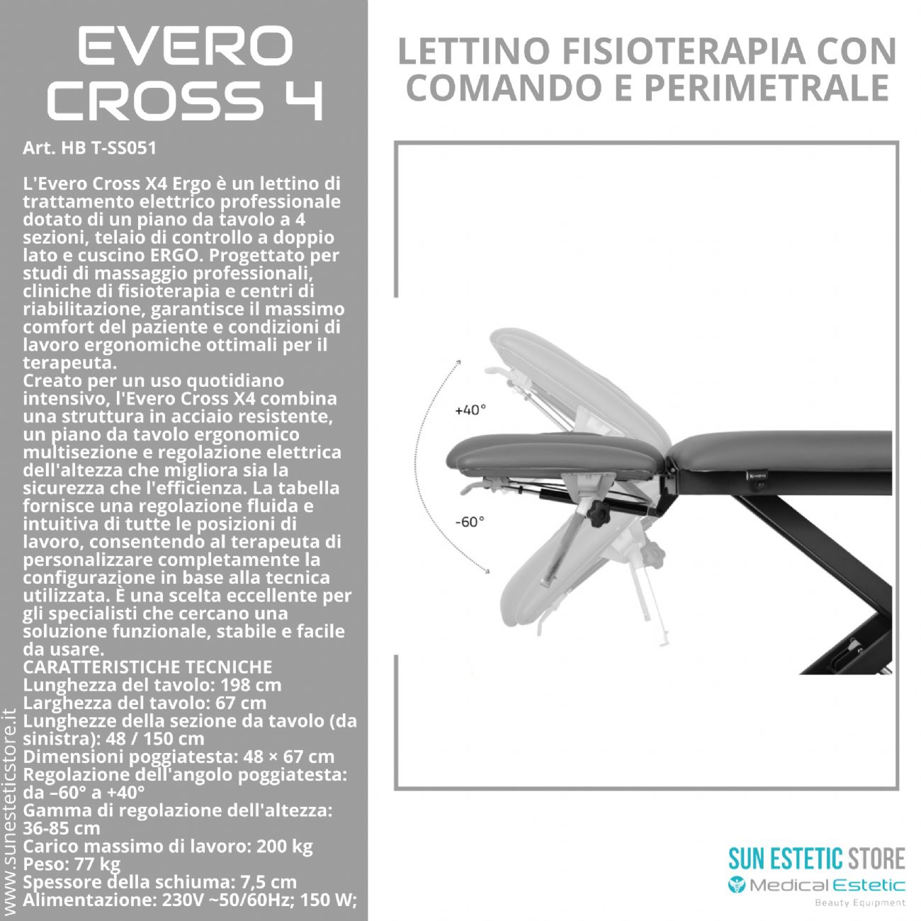 Evero Cross X4 Ergo lettino fisioterapia 4 sezioni