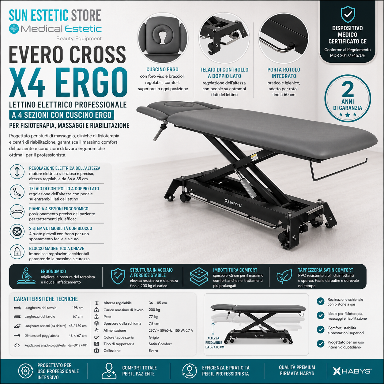 Evero Cross X4 Ergo lettino fisioterapia 4 sezioni