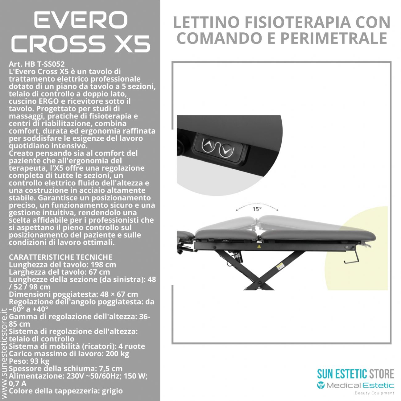 Evero Cross X5 Ergo lettino fisioterapia 5 sezioni con comando a piede