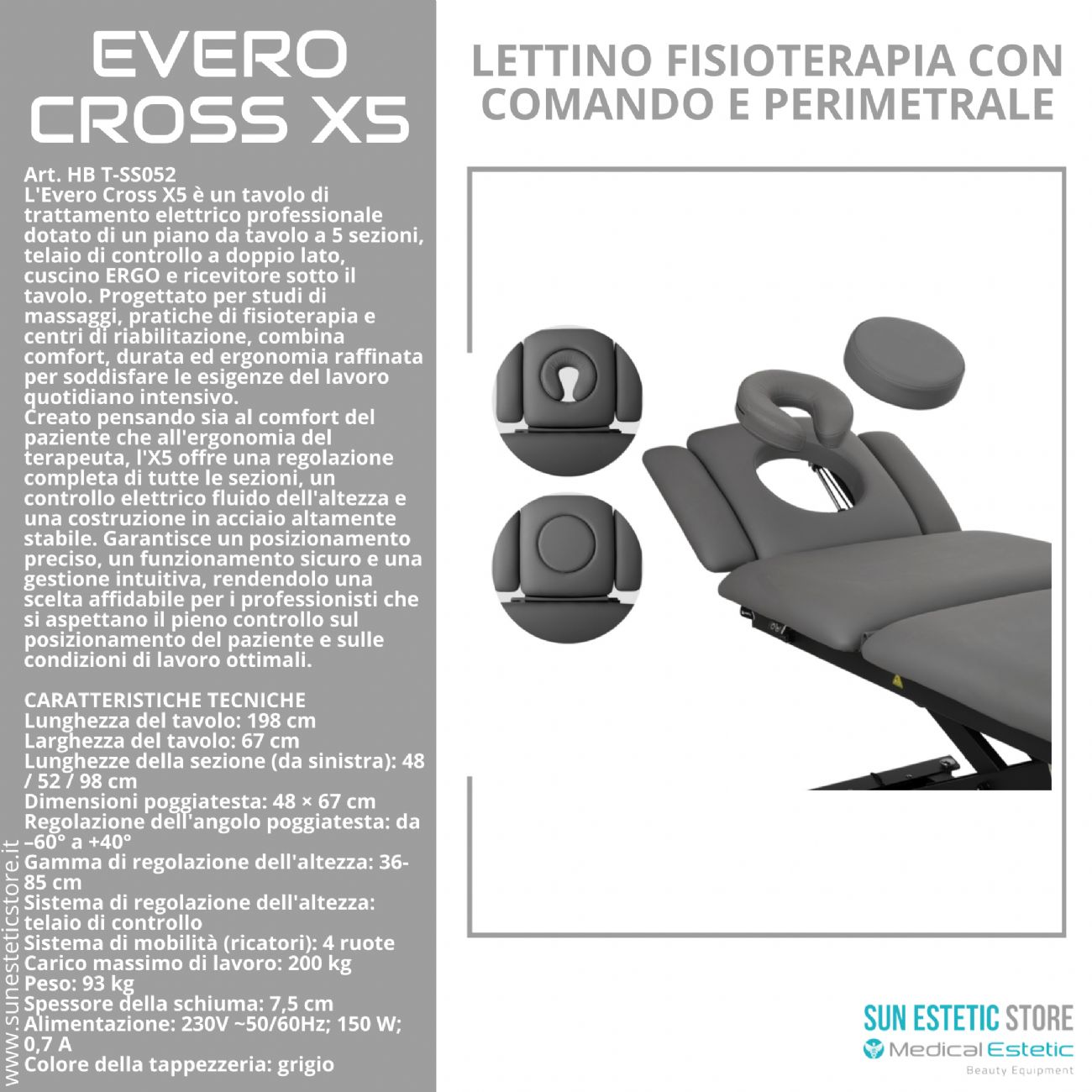 Evero Cross X5 Ergo lettino fisioterapia 5 sezioni con comando a piede