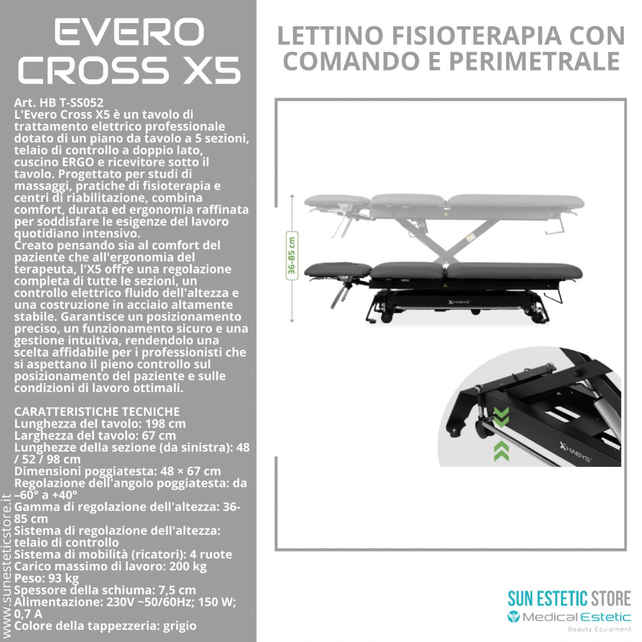 Evero Cross X5 Ergo lettino fisioterapia 5 sezioni con comando a piede