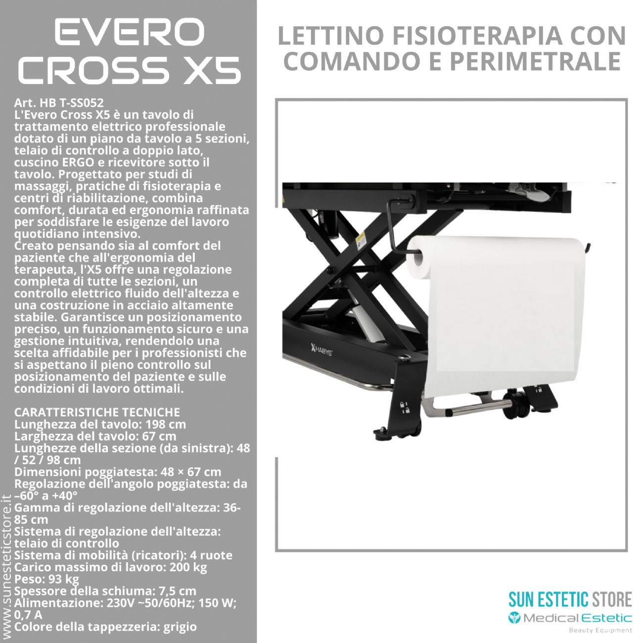 Evero Cross X5 Ergo lettino fisioterapia 5 sezioni con comando a piede