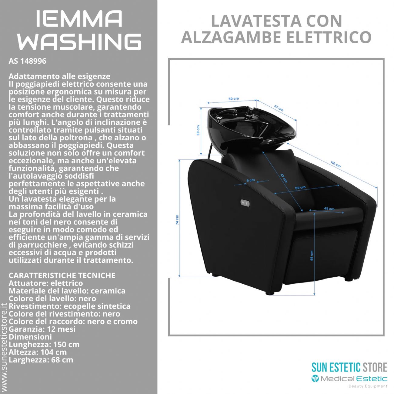 Iemma Washing lavatesta con alzagambe elettrico