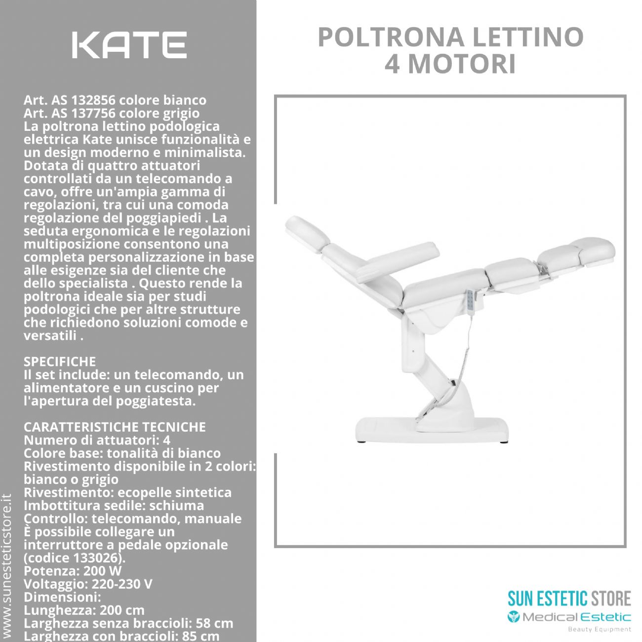 Kate poltrona lettino podologica 4 motori