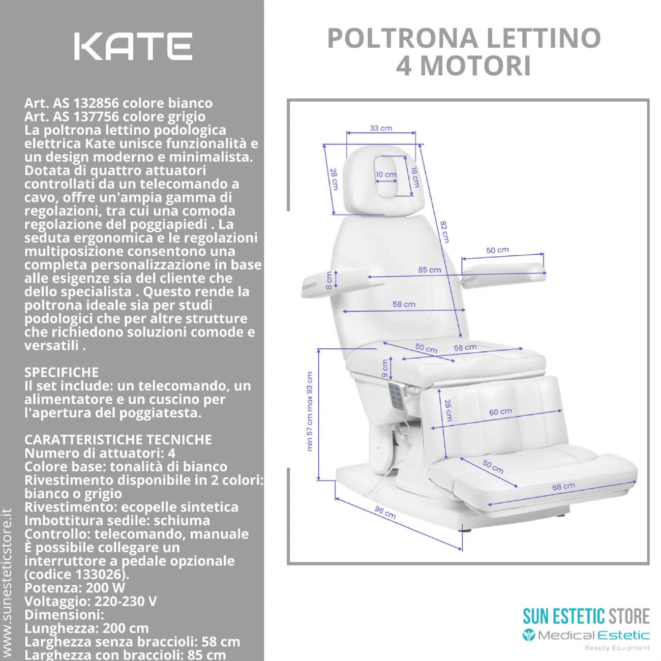 Kate poltrona lettino podologica 4 motori