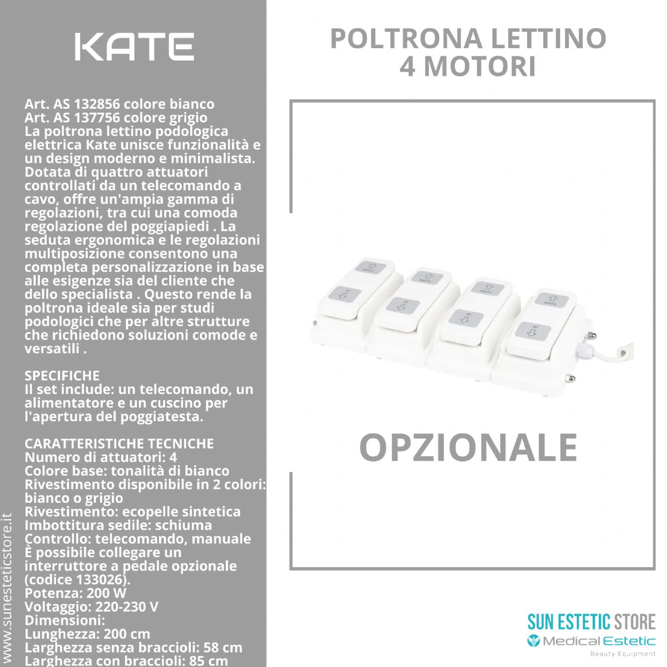 Kate poltrona lettino podologica 4 motori