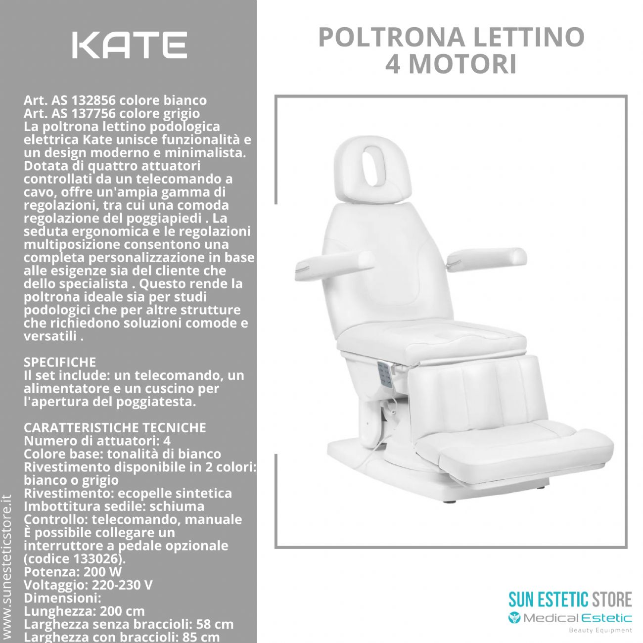 Kate poltrona lettino podologica 4 motori
