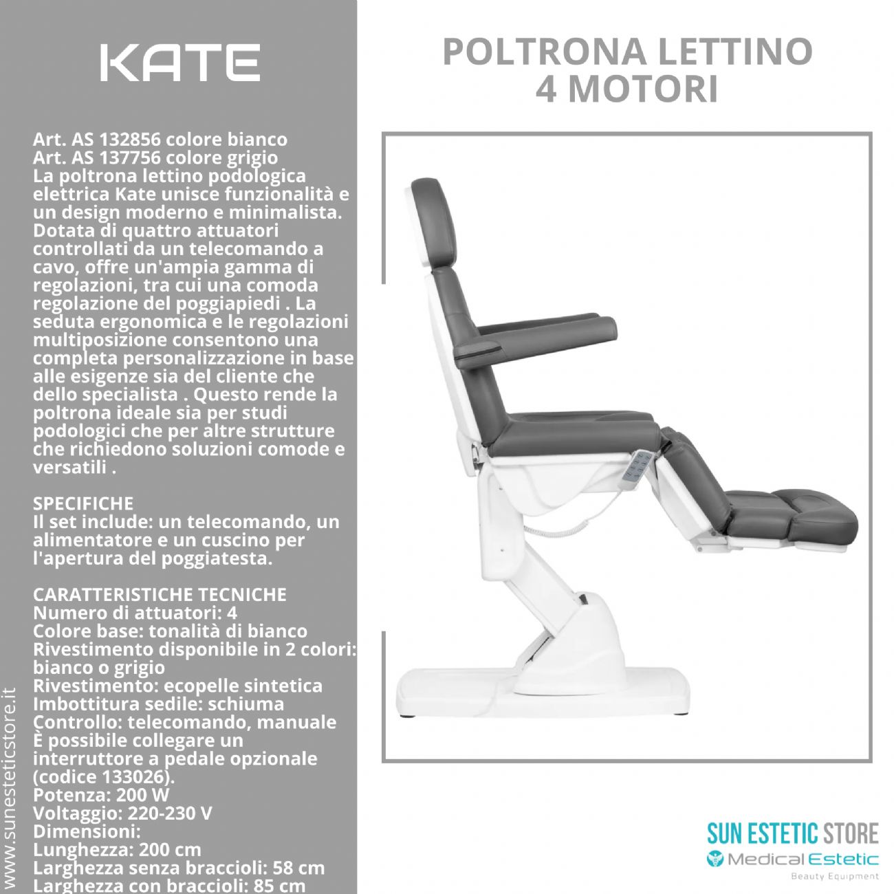 Kate poltrona lettino podologica 4 motori